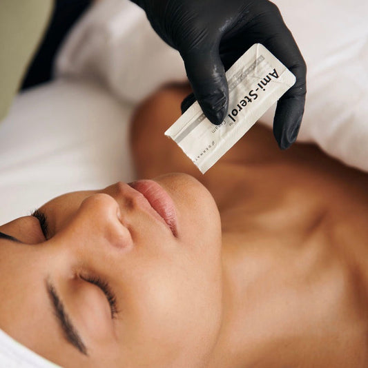 Applying Dermathod Ami-Sterol Cream after microneedling to soothe redness and replenish skin-identical lipids.