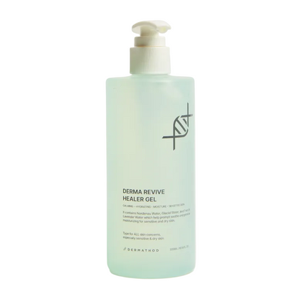 Dermathod Derma Revive Healer Gel in a 300ml pump bottle, a professional Korean cooling gel for rapid sunburn relief and barrier recovery.