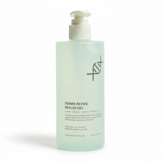 Dermathod Derma Revive Healer Gel in a 300ml pump bottle, a professional Korean cooling gel for rapid sunburn relief and barrier recovery.