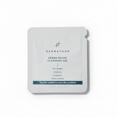 Sample of Dermathod Revive Cleansing Gel; a 1g trial of the professional Korean non-foaming cleanser designed to calm redness and protect the skin barrier during washing.