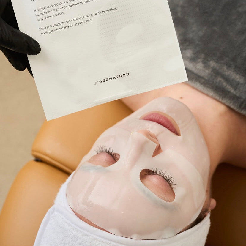 Close-up of the Dermathod Lifting Hydro Veil Mask texture, showing the micro-perforated collagen sheet that uses Pore Squeezing Technology™ to adhere seamlessly to the skin.