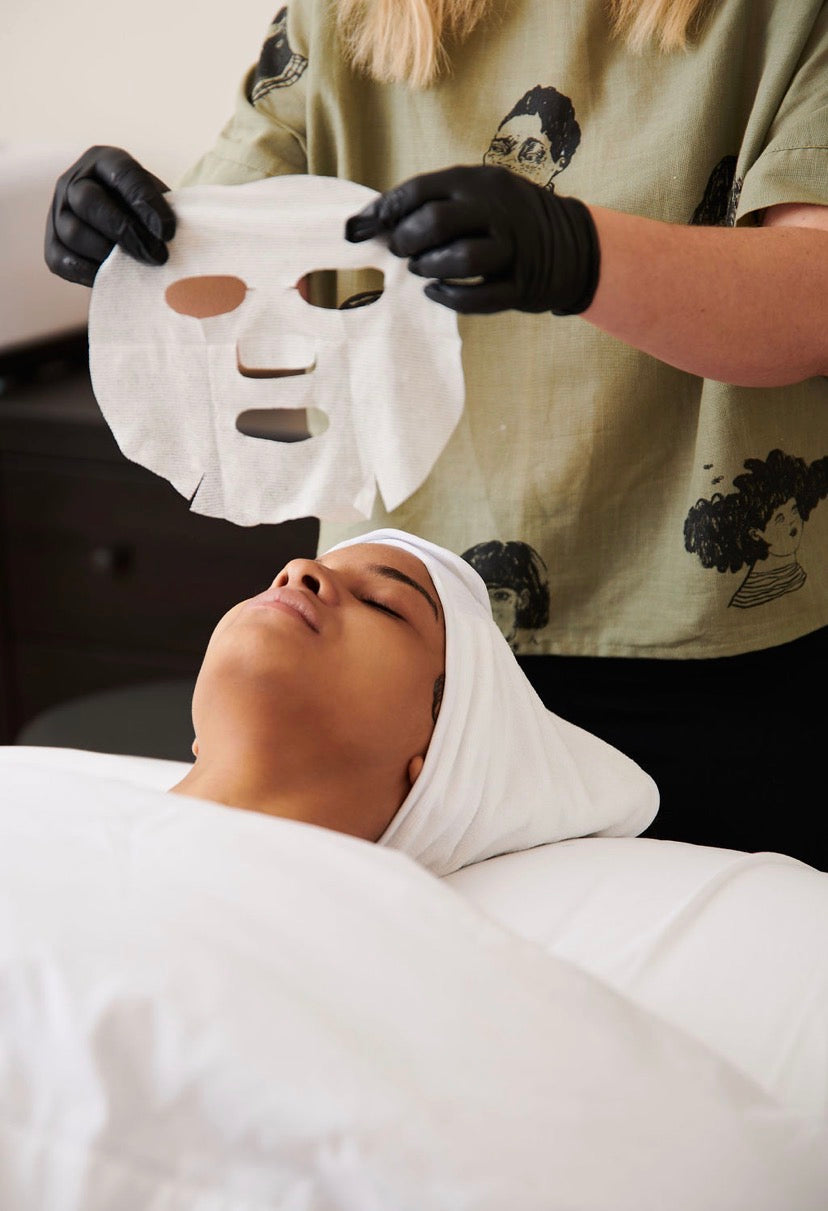 Dermatologically tested Dermathod sheet mask applied by a professional to provide immediate relief for compromised skin barriers.