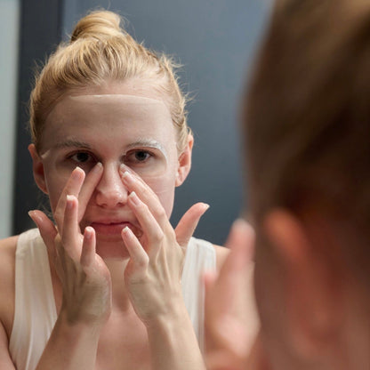 Wearing the Pfect-A Exosome Mask for deep hydration, skin calming, and fast post-treat