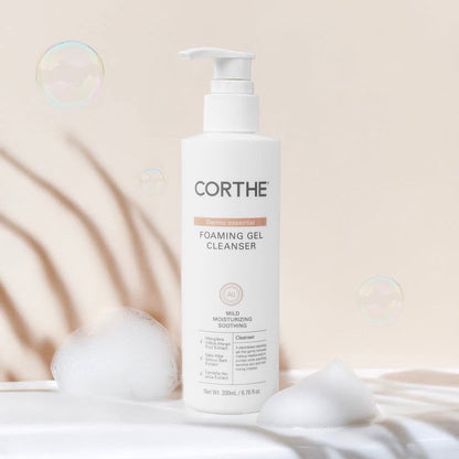 The essential second step for a professional Korean double cleanse: Corthe Foaming Gel Cleanser, a gentle enzyme-based wash that brightens and exfoliates without stripping the skin.