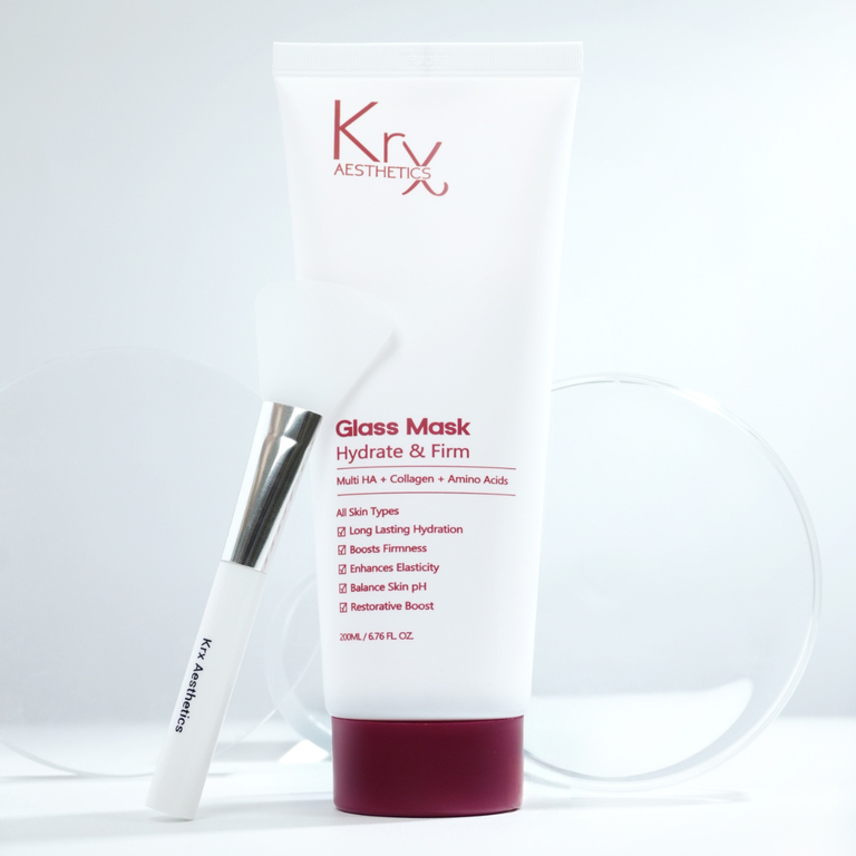 KrX Glass Mask; watch the rich cream transform into a transparent, breathable film that seals in 8 layers of Hyaluronic Acid for maximum absorption.