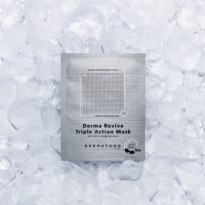 Dermathod Triple Action Mask, a hydrating face and neck sheet mask infused with glacial water for a luxurious cooling sensation.