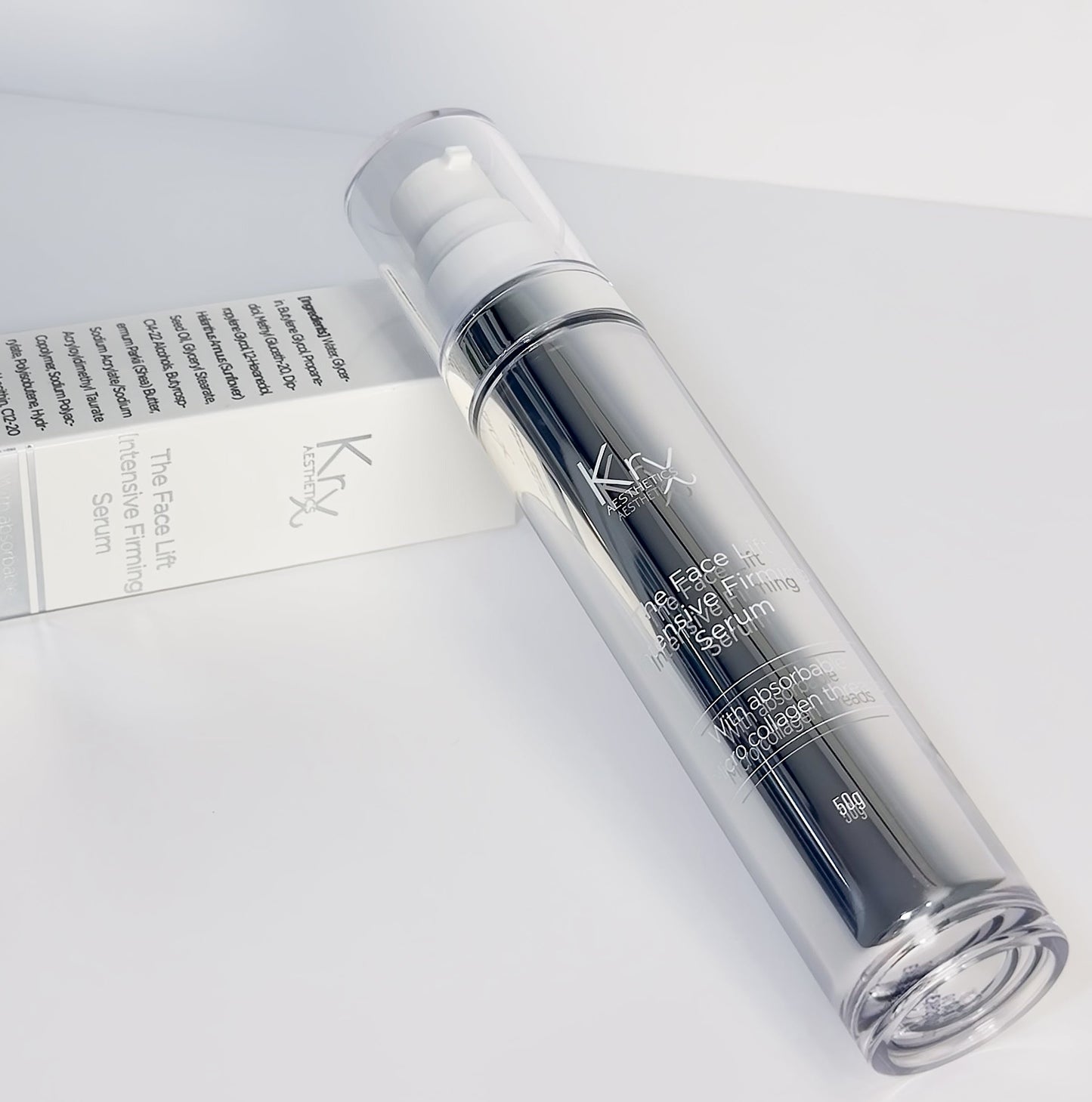 KrX The Face Lift Intensive Firming Serum with six types of collagen for advanced skin elasticity and bounce.