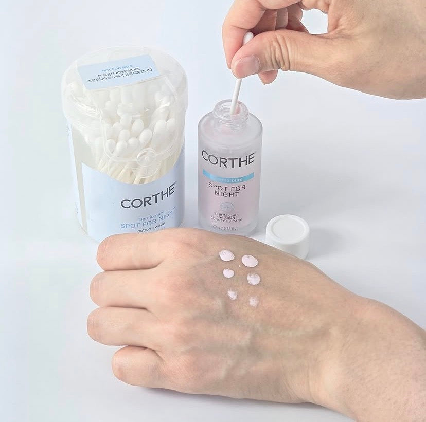 Corthe Dermo Pure Spot For Night, a targeted solution that solves post-acne scarring by suppressing melanin and supporting the skin's natural healing cycle overnight.