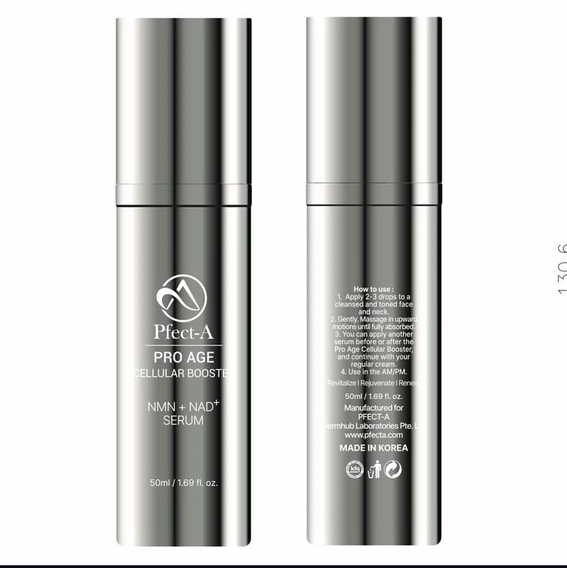 Pfect-A NMN+ NAD+ Serum, an elegant anti-aging solution for restoring a luminous, youthful complexion through clinical-grade cellular energy.