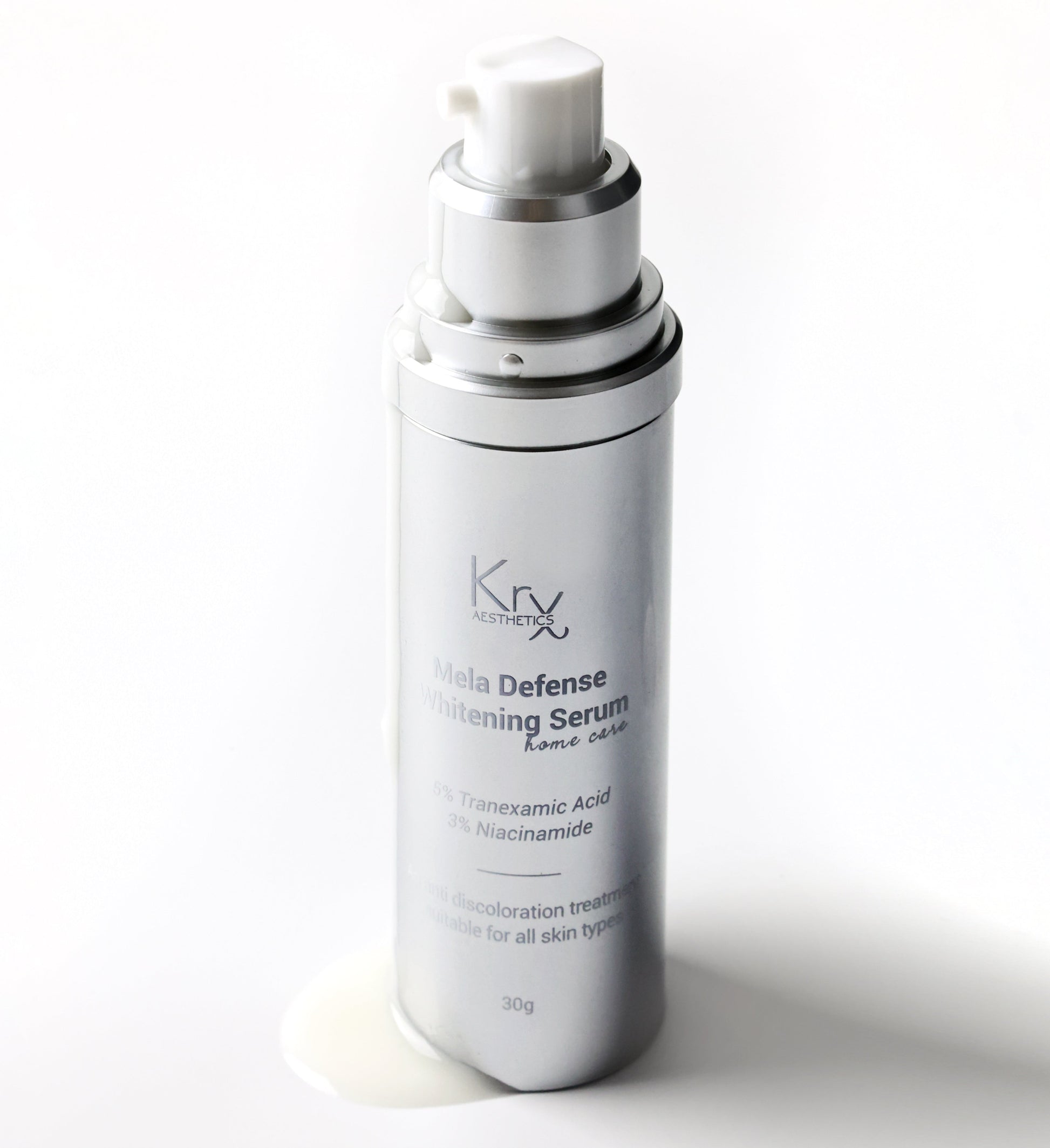 Achieve a luminous, even-toned complexion with KrX Mela Défense, a potent Korean brightening serum designed to inhibit melanin production and restore skin clarity.