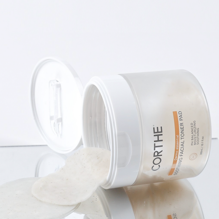 Refreshing Corthe soothing pads stored in the fridge for an extra cooling, de-puffing effect on sensitive and tight-feeling skin.