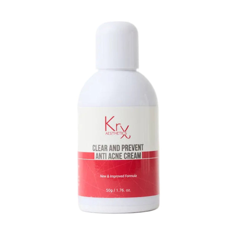 50ml bottle of KrX Clear + Prevent Anti Acne Face Cream, a professional Korean LHA moisturizer formulated to control oil and clear acne-prone skin.