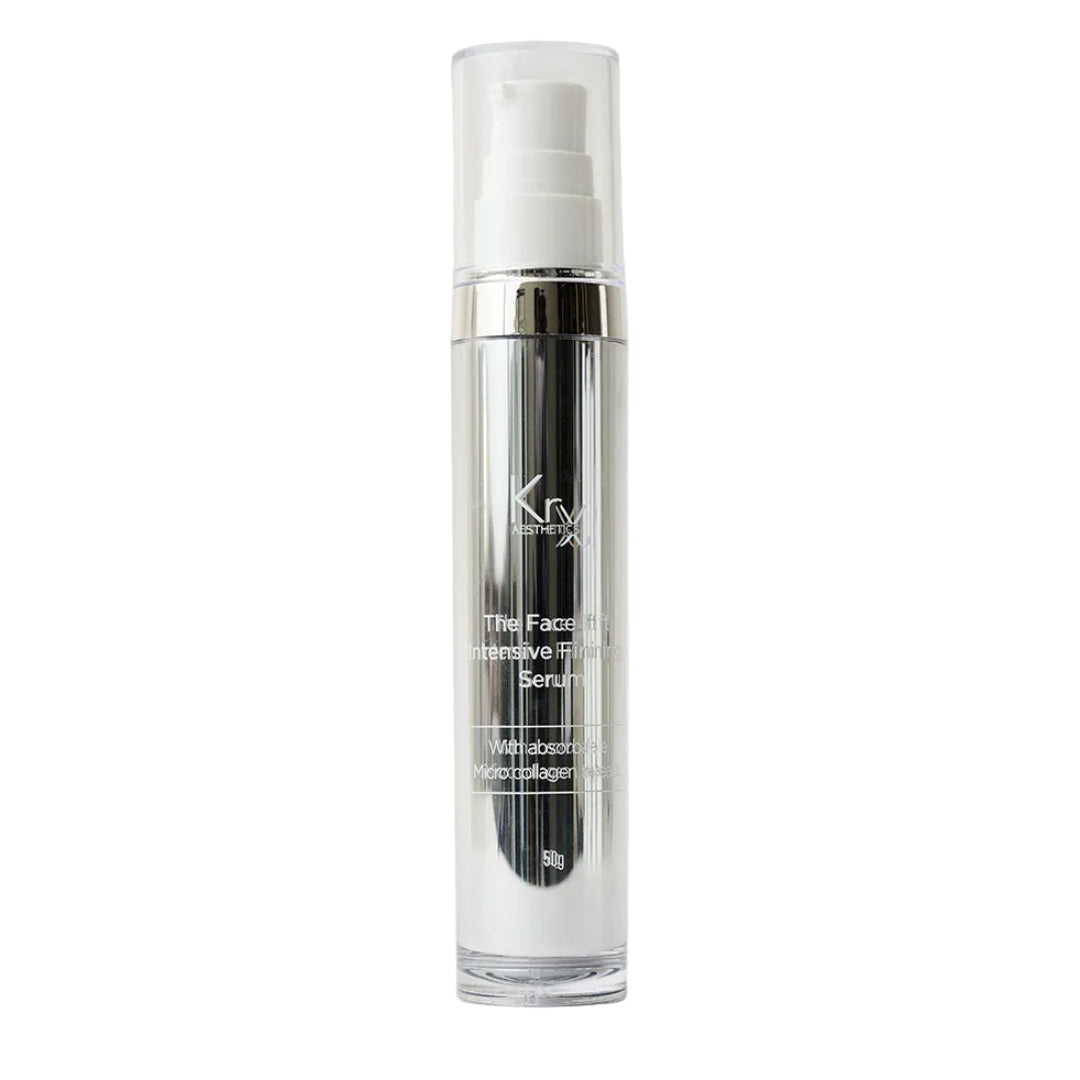 Instant hydration and long-term firming benefits with KrX Aesthetics intensive face lift firming serum treatment.