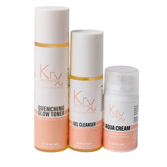 KrX Glow Bundle featuring the AquaGel™ Cream; an acne-safe solution that solves the "glow-vs-breakout" dilemma by using non-comedogenic, water-based hydration that won't clog pores or trap sebum.