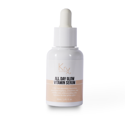 KrX All Day Glow Vitamin Serum; a professional-grade solution that solves skin dullness using Fermented Rice and Ginseng to create a reflective, glass-skin finish.