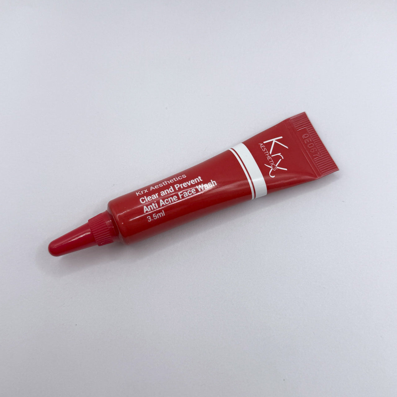 The KrX Aesthetics Clear + Prevent clinical acne skincare cleansing sample, a professional-grade Korean breakout treatment and barrier-supportive cleanser.