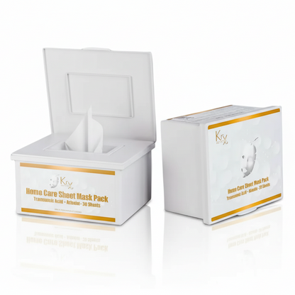 KrX Tranexamic Acid + Arbutin Masks for melasma; a cooling, brightening solution that solves the "hormonal-pigment" signal by interrupting the communication between skin cells to prevent heat-triggered darkening and patches.