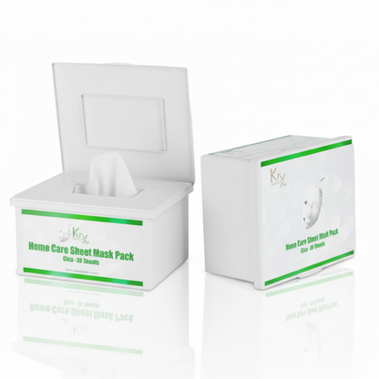 KrX Cica Home Care Masks in a 30-count dispenser; a professional recovery solution that solves post-treatment redness by delivering high-concentration Centella Asiatica to speed up skin healing and restore comfort.