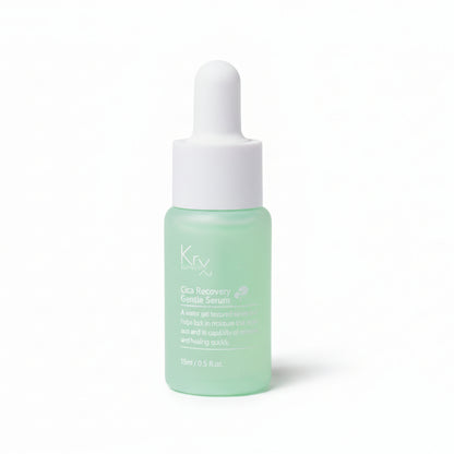 Applying KrX Cica Recovery Serum to instantly calm visible redness and skin stress, utilizing a triple Centella complex to soothe inflammation on contact.