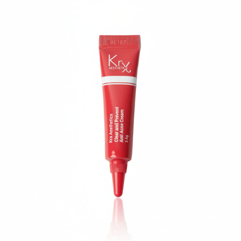 SAMPLE KrX Clear + Prevent Anti Acne Face Cream in a 3.5g trial tube; a risk-free solution that solves "skincare gambling" by allowing you to test the professional-grade, LHA-based formula on reactive skin before committing to the full size.