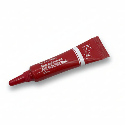 SAMPLE KrX Clear + Prevent Acne Wash in a 3.5ml mini tube; a risk-free solution that solves "skincare commitment anxiety" by allowing you to test the professional LHA and Zinc formula on your skin before buying the full size.