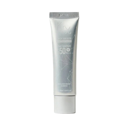 KrX Clinical Skin Filter SPF 50; a dewy Korean sunscreen solution that solves dullness by providing a tinted, glass-skin glow while blurring pores and protecting with mineral filters.