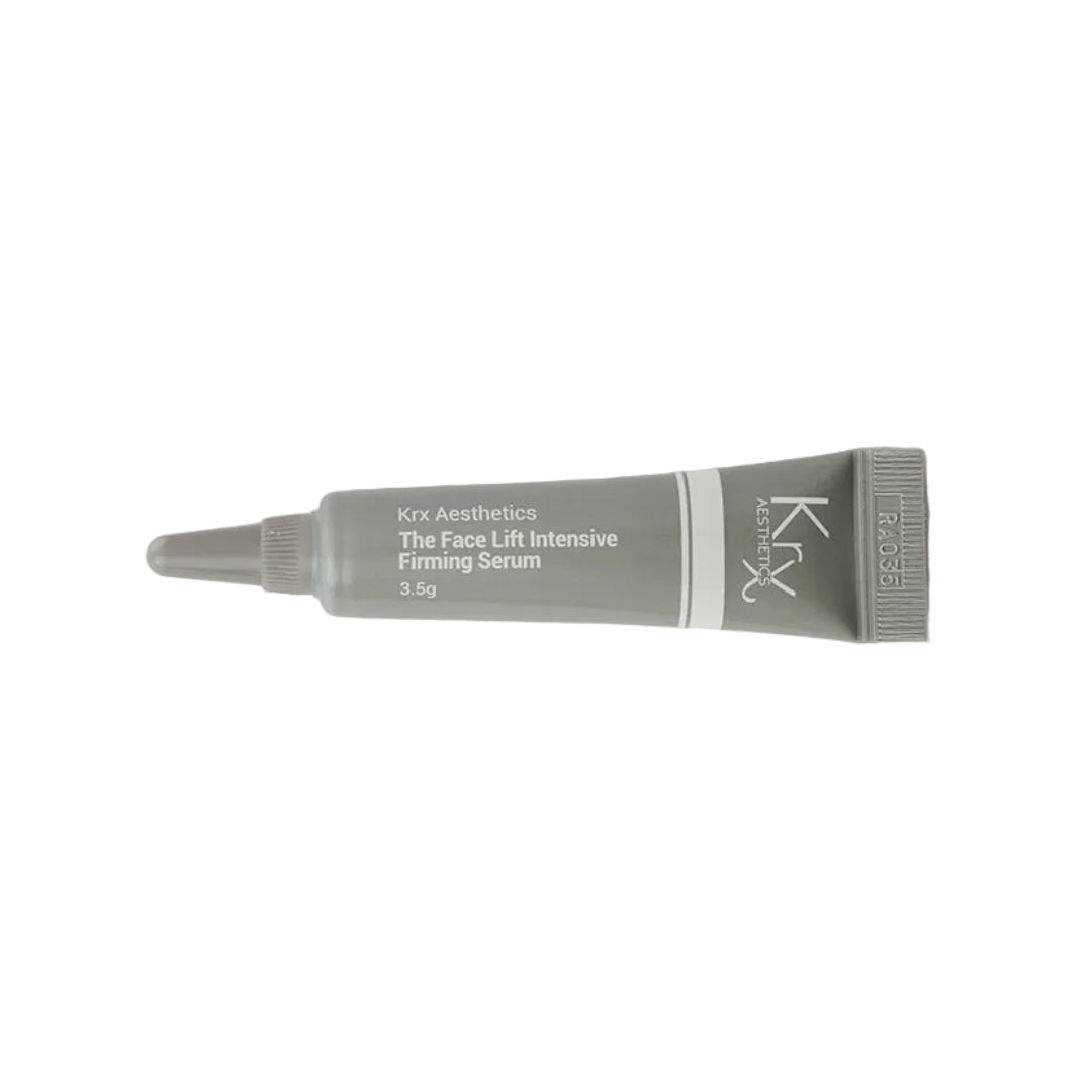 A 3.5g trial-size tube of KrX The Face Lift Intensive Firming Serum, showcasing a professional Korean collagen treatment designed to instantly plump skin and target fine lines around the jawline and cheeks.