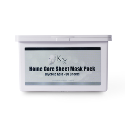 KrX Glycolic Acid Home Care Masks 30-count pack; a professional-grade AHA solution that solves rough skin texture by chemically dissolving dead cell bonds for a smooth, glass-skin surface.