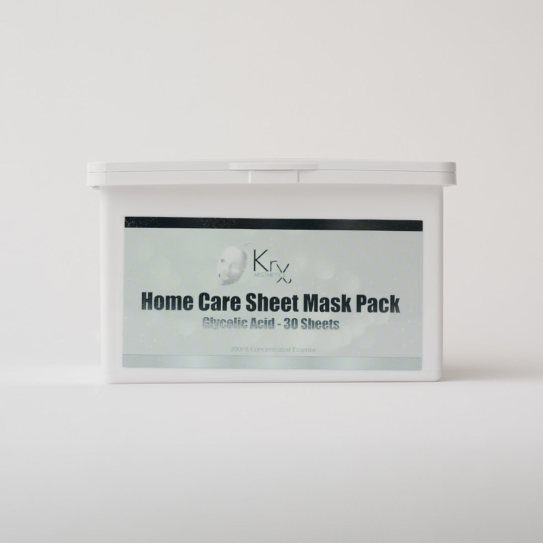 KrX Glycolic Acid Home Care Masks, a professional 30-treatment Korean AHA chemical exfoliant mask designed to dissolve dead skin cells and reveal smooth glass skin.