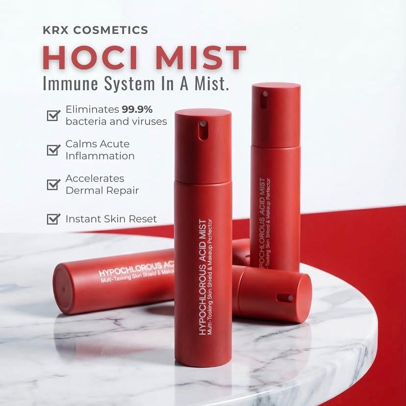 KrX Mist's lightweight anti-inflammatory formula, infused with a botanical antioxidant complex of green tea and coffee seed extract to soothe acne-prone skin.