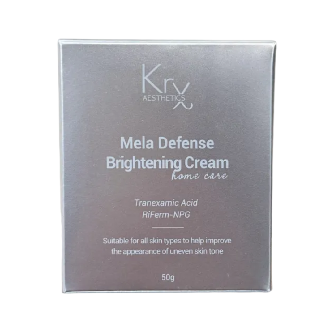 KrX Mela Defense Brightening Cream packaging: Professional-grade Korean home-care moisturizer formulated with 5% Tranexamic Acid and Niacinamide.