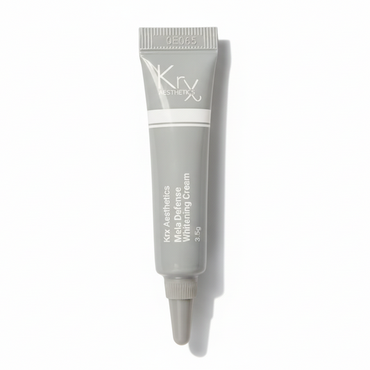 Sample size jar of KrX Mela Defense Brightening Cream, a professional K-Beauty pigment treatment with 5% Tranexamic Acid.