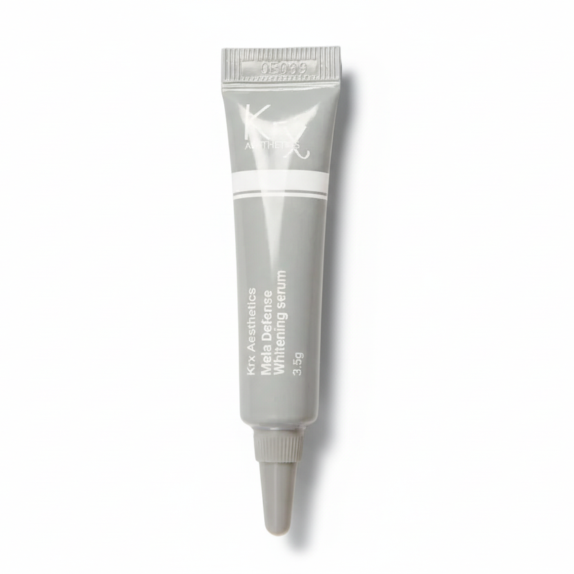 Sample size of KrX Mela Defense Brightening Cream, a 3.5g trial of the professional Korean pigment correction treatment featuring 5% Tranexamic Acid.