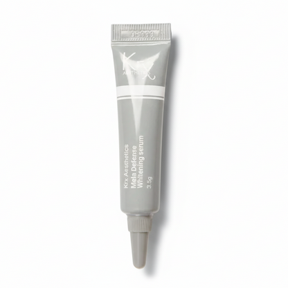 Sample size of KrX Mela Defense Brightening Cream, a 3.5g trial of the professional Korean pigment correction treatment featuring 5% Tranexamic Acid.