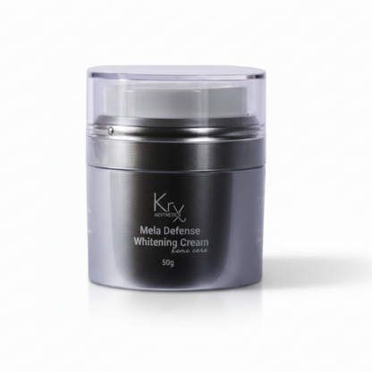 KrX Mela Défense Whitening Cream: A professional Korean brightening moisturizer in a 50g airless pump, designed to fade melasma and dark spots using 5% Tranexamic Acid.
