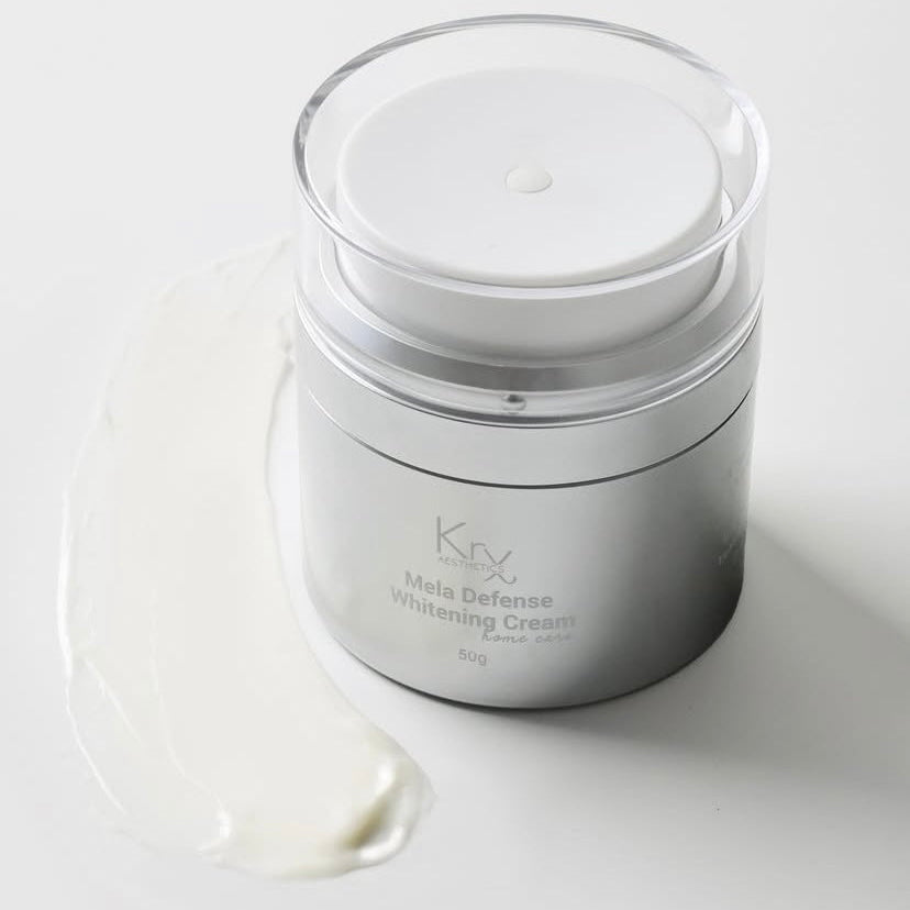 Nutrient-dense fermented rice water in KrX Mela Defense Korean Whitening Cream; this Hanbang ingredient provides deep hydration and enzymatic brightening for a luminous "glass skin" finish.