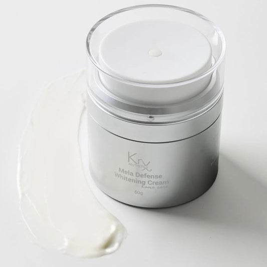 Nutrient-dense RiFerm-NPG fermented rice water in KrX Mela Defense cream for glass skin and hydration.