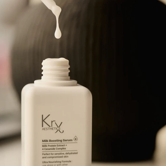 Creamy Korean milk ferment serum texture for soothing redness and dry, flaky skin.