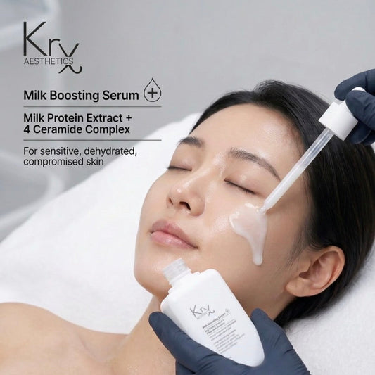 Creamy, nutrient-rich texture of KrX Korean Milk Boosting Serum, formulated with a 5-Ceramide complex for deep hydration.