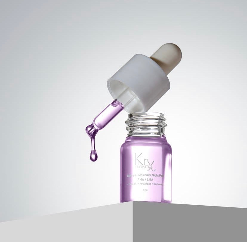 KrX Biophase Night Peel dual chamber system freshly activating exfoliating acids and soothing hydrators with every dispense.