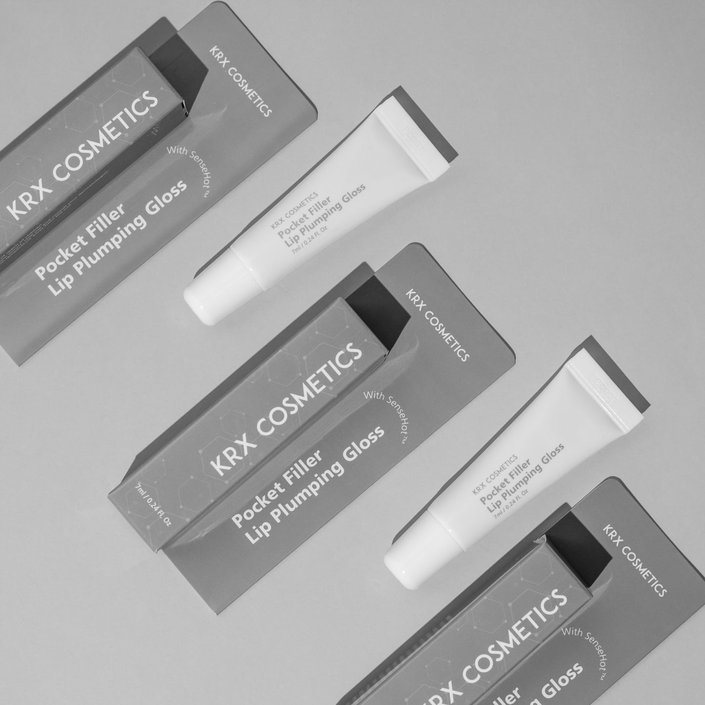 The complete KrX Aesthetics Pocket Filler collection featuring Pink, Red, and Clear Gloss options, formulated with multi-molecular hyaluronic acid for deep hydration.