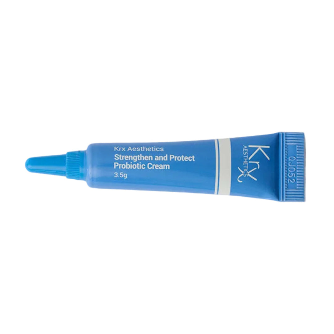 KrX Strengthen and Protect Probiotic Face Cream sample for skin barrier repair.
