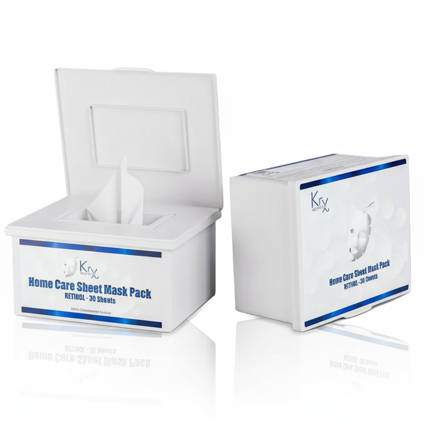 KrX Retinol Home Care Masks Korean anti-aging treatment featuring Retinyl Palmitate and Centella Asiatica for gentle collagen renewal without irritation.