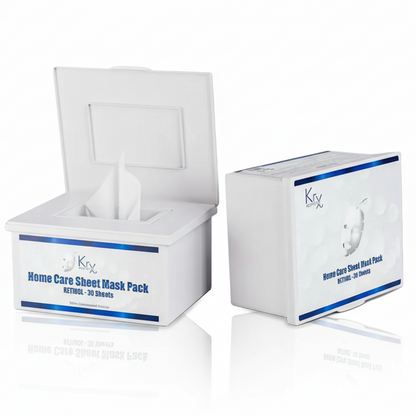 KrX Retinol Home Care Masks Korean anti-aging treatment featuring Retinyl Palmitate and Centella Asiatica for gentle collagen renewal without irritation.