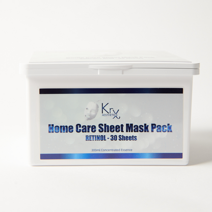 KrX Retinol Home Care Masks, a professional Korean anti-aging treatment featuring Retinyl Palmitate and Centella Asiatica for gentle collagen renewal without irritation.