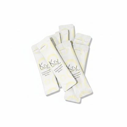 KrX OxyGlow Rice Ferment Bubble Cleanser single-use sachet packs for dull skin