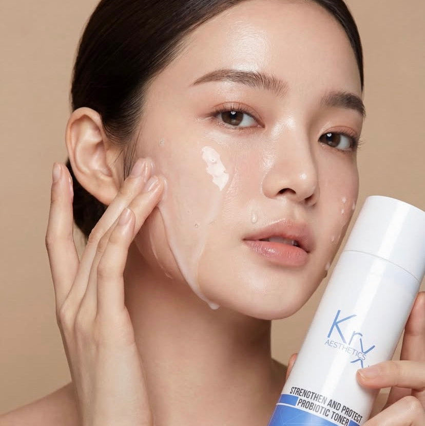 The hydrated, calm finish of the KrX Probiotic Toner; a non-comedogenic solution that solves dullness and irritation without clogging pores or triggering new breakouts.