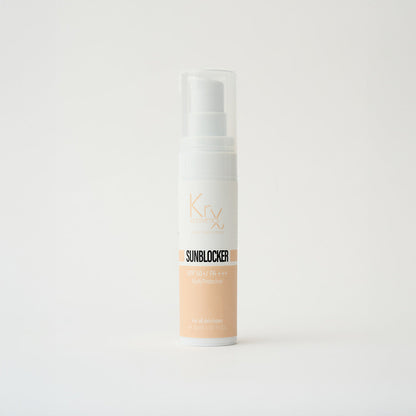 KrX Aesthetics Sunblocker SPF 50, a gentle Korean physical sunscreen for sensitive skin and body coverage.