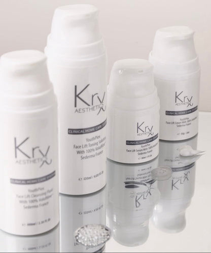 KrX Youthplex Face Lift Bundle featuring 5% Volufiline™; a targeted volumizing Korean solution that solves thinning skin and loss of facial fat by stimulating adipocyte activity for a plumper look.