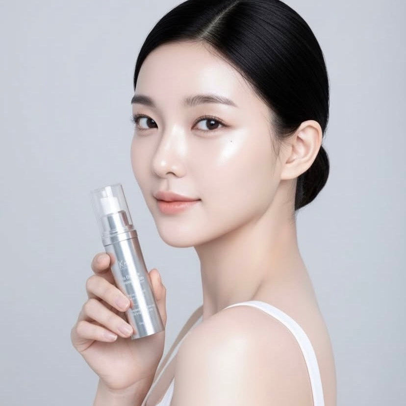 Professional KrX Aesthetics Mela Defense formula with RiFerm-NPG fermented rice water for radiant, light-reflective K-beauty glass skin results.